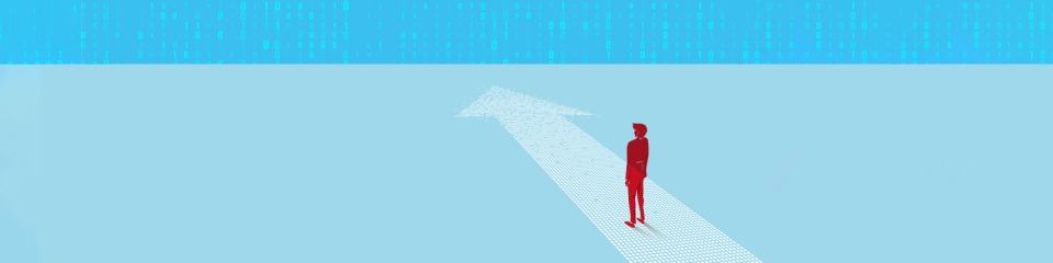 Illustration of person heading into digital future