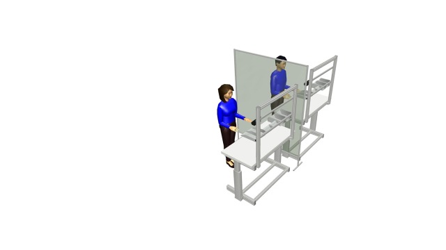 MTpro ManModel - Deux employés travaillant sur un poste de montage avec cloison de protection