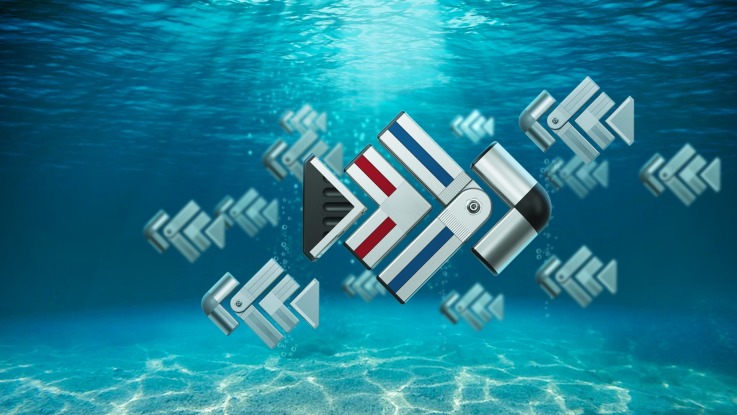 La imagen muestra un conjunto de peces ilustrado con diversos perfiles de aluminio de Bosch Rexroth.